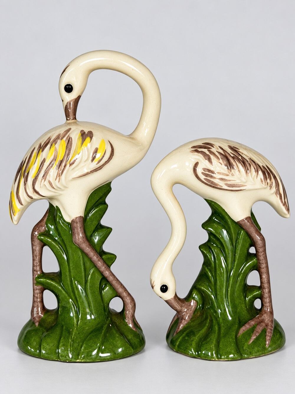 Vintage Italian Ceramic Flamingo Bird Figurines Pair Handmade Italy 4”